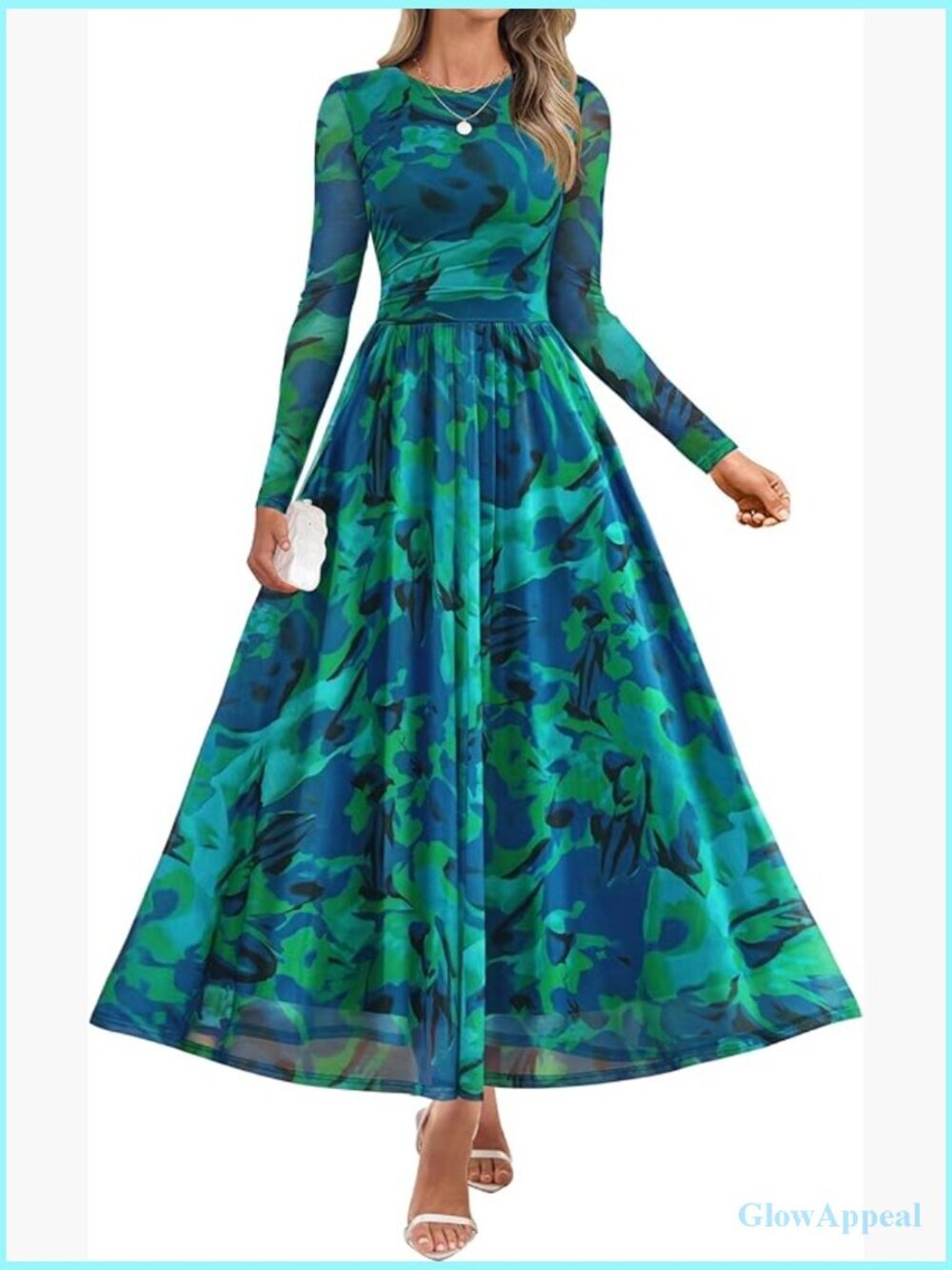 Long Sleeve Floral Mesh Ruched Maxi Dress Wedding Guest